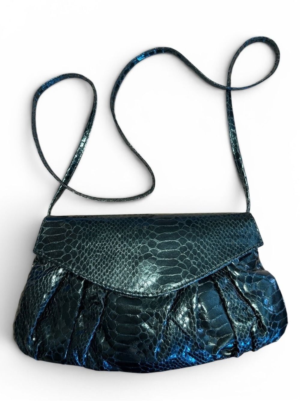 Carlos Falchi Fatte a Mano Green Snakeskin Textured Leather Ruched Shoulder Bag